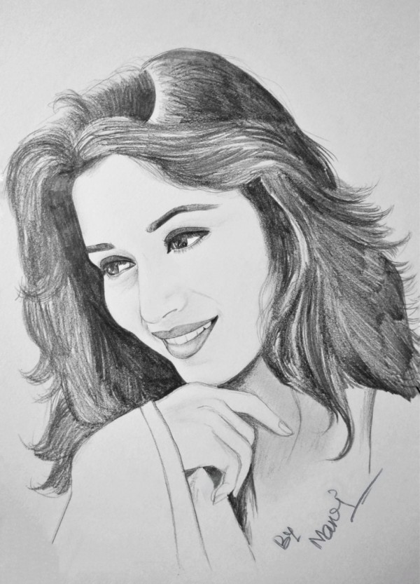 Adorable Pencil Sketch Of Madhuri Dixit Nene - DesiPainters.com