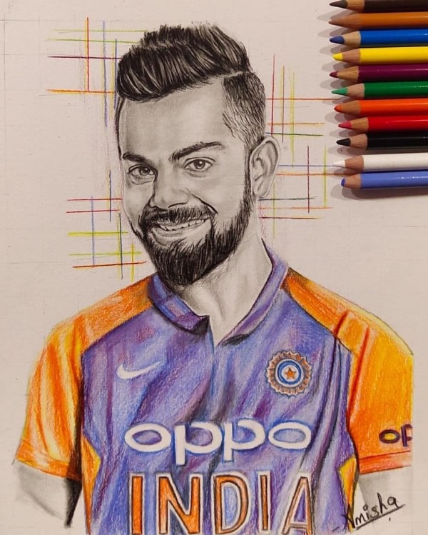 Brilliant Pencil Sketch Of Virat Kohli - DesiPainters.com