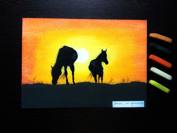 Wonderful Pastel Painting Of Horses - DesiPainters.com