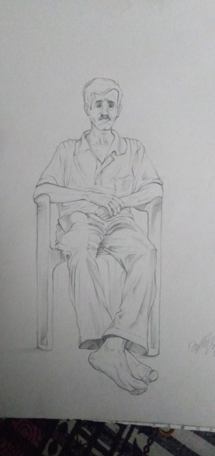 Great Pencil Sketch Of Old Man - DesiPainters.com