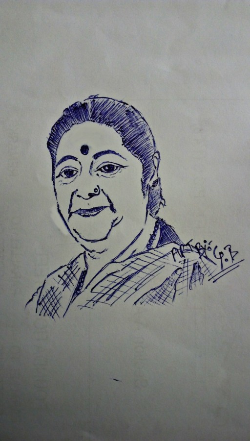 Beautiful Ink Painting Of Late Sushma Swaraj Ji - DesiPainters.com