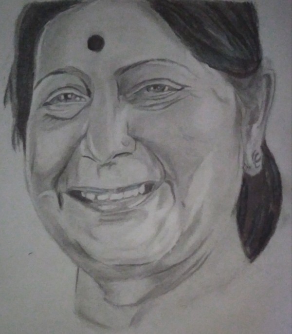 Great Pencil Sketch Of Tribute To Sushma Swaraj - DesiPainters.com