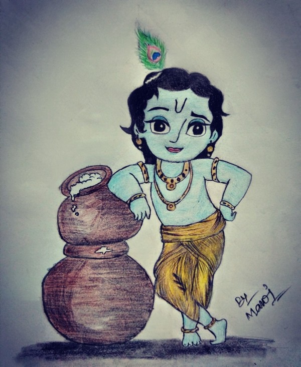 Brilliant Pencil Color Art Of Bal Krishna - DesiPainters.com