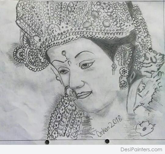Amazing Pencil Sketch Of Goddess Durga - DesiPainters.com