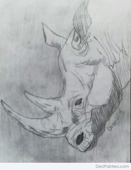 Awesome Pencil Sketch Of Rhino - DesiPainters.com