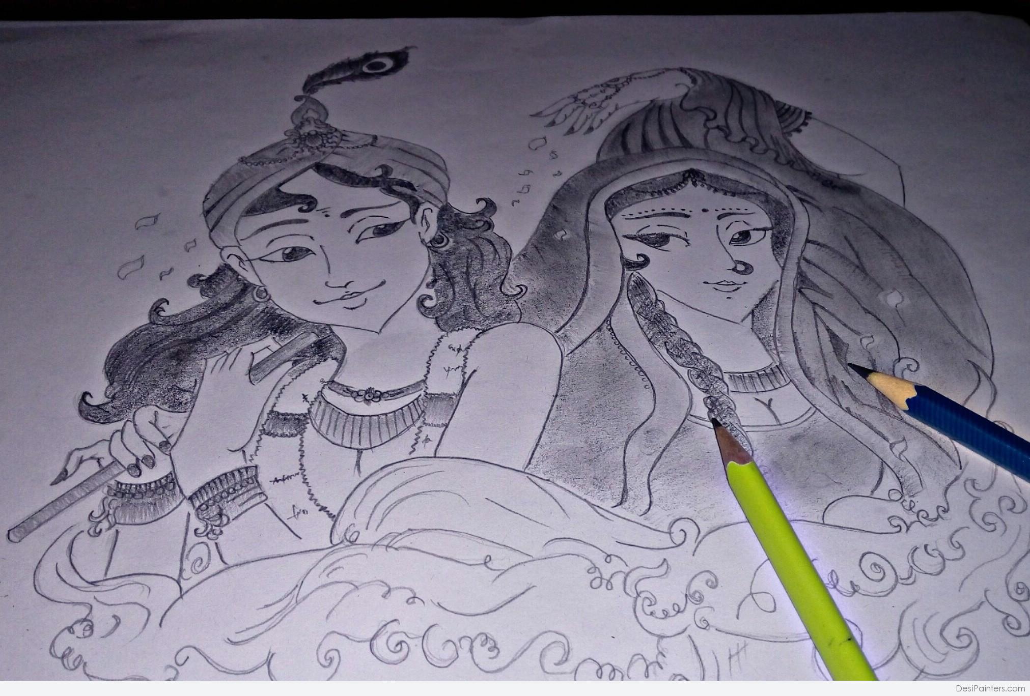 Beautiful Pencil Sketch Of Radha Krishan