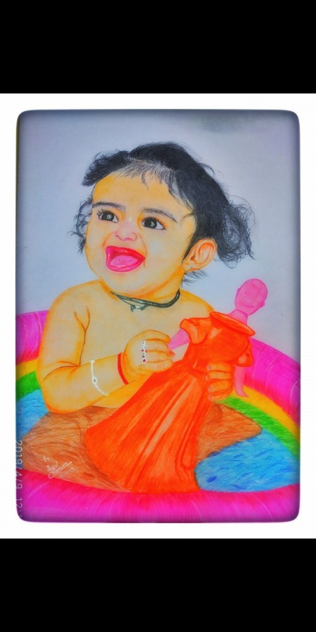 Cute Pencil Color Art Of Baby - DesiPainters.com