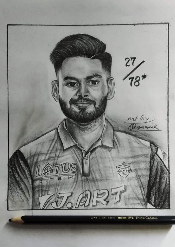 Great Oil Painting Of Indian Cricketer Rishabh Pant - DesiPainters.com