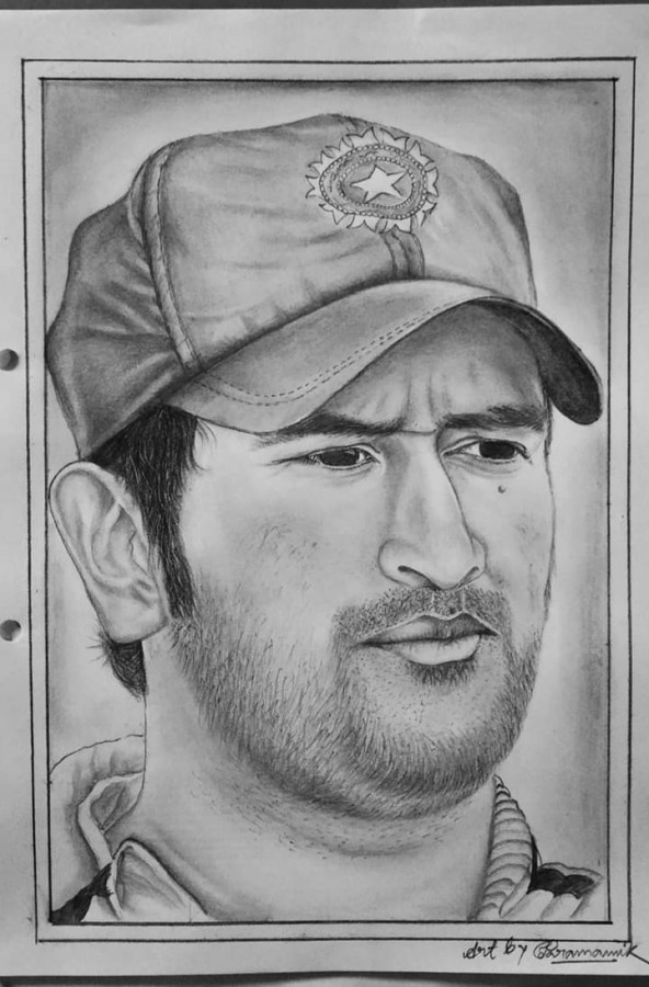 Classic Pencil Sketch Of MS Dhoni - DesiPainters.com