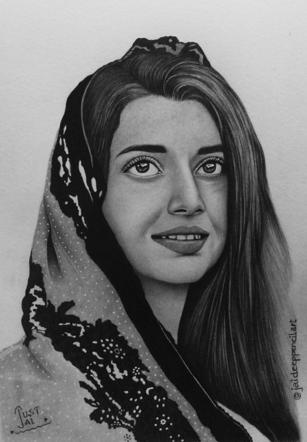 Beautiful Pencil Sketch Of Nimrat Khaira - DesiPainters.com