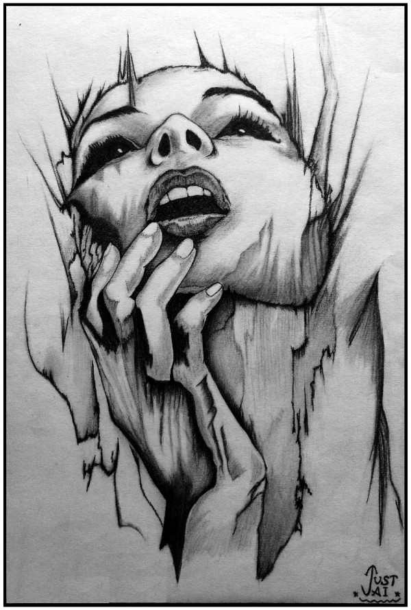 Beautiful Pencil Sketch Of Woman In Fire - DesiPainters.com
