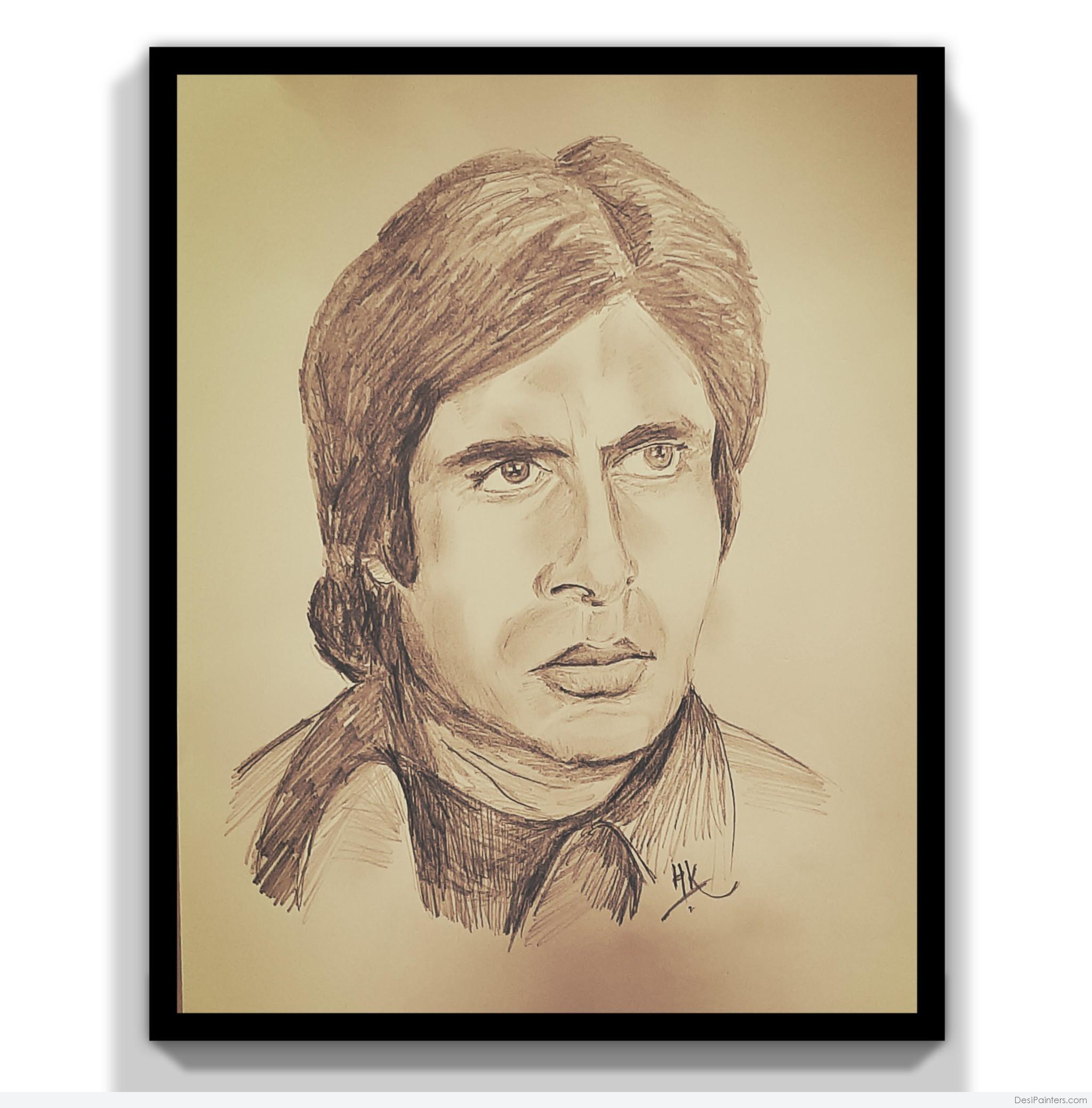 Amitabh Bachchan's Portrait Using Grid Method