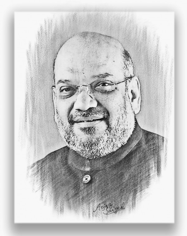 Superb Mixed Painting Of Amit Shah - DesiPainters.com