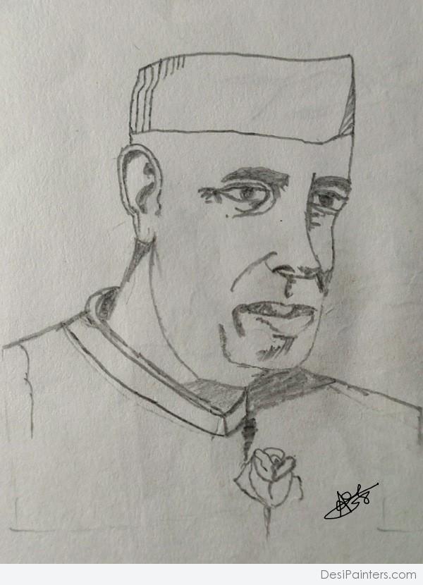 Amazing Pencil Sketch Of Pt Jawaharlal Nehru Ji - DesiPainters.com