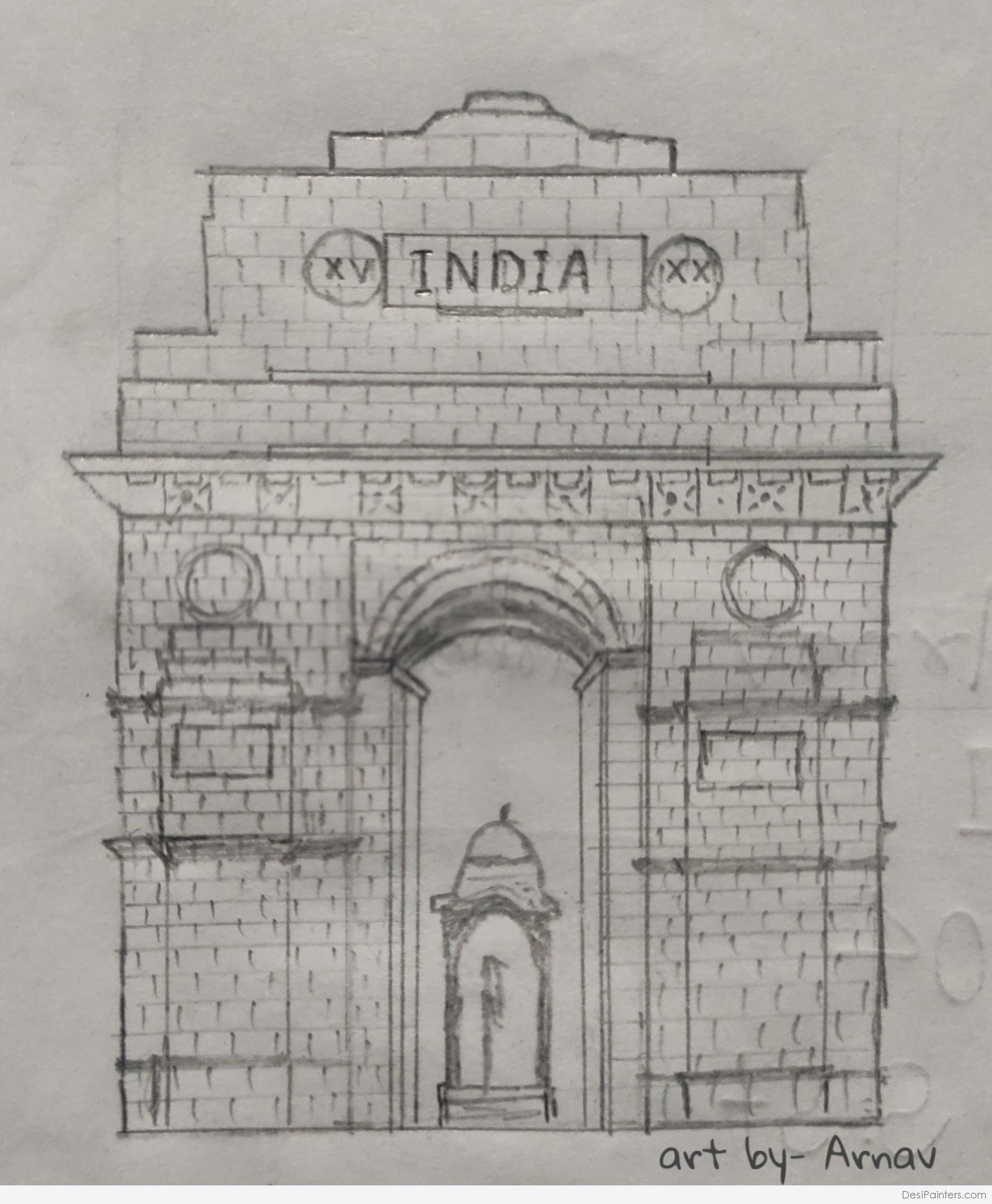 Gate Way of India Sketch | Art competition ideas, Gate way, Train sketch