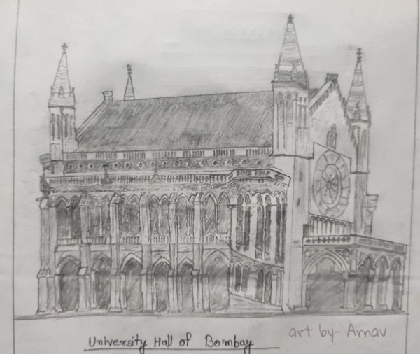 Awesome Pencil Sketch Of University Hall Of Bombay - DesiPainters.com
