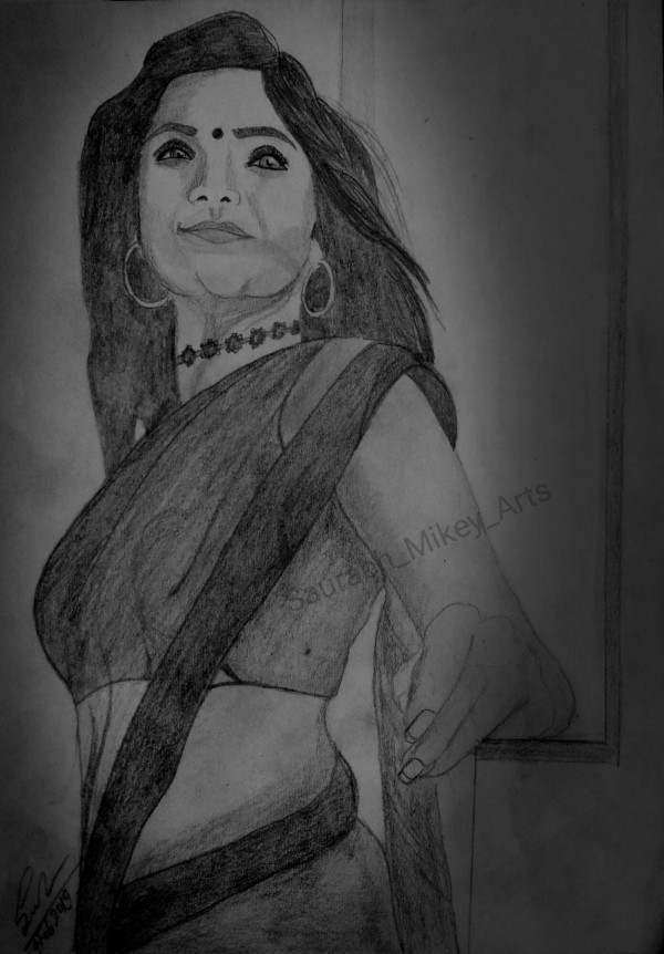 Pencil Sketch Of A Girl In Saree Girl - DesiPainters.com