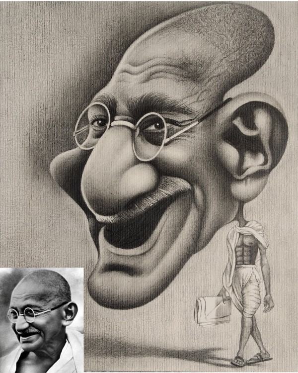 Fantastic Caricature Sketch Of Mahatma Gandhi Ji - DesiPainters.com
