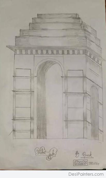 Amazing Pebcil Sketch Of India gate - DesiPainters.com