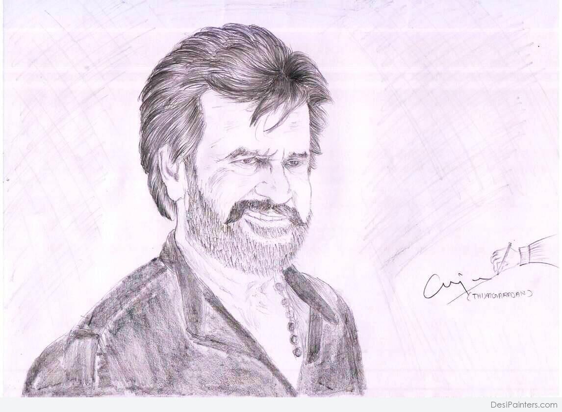 Wonderful Pencil Sketch Of Superstar RajiniKanth | DesiPainters.com