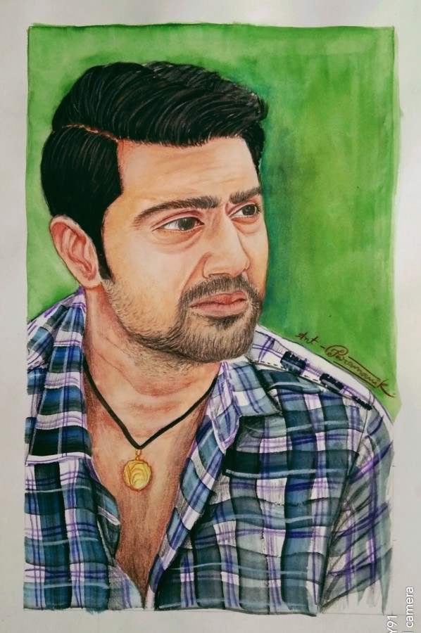 Watercolor Painting Of Bengali Actor - DesiPainters.com