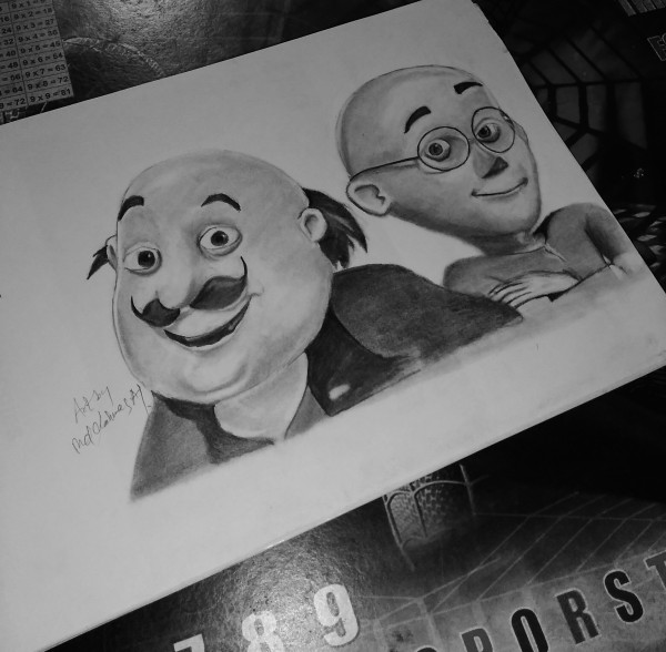 Awesome Pencil Sketch Of Motu Patlu - DesiPainters.com