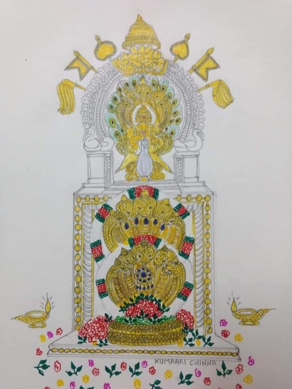 Pencil Color Of Kukke Subramanya Swami - DesiPainters.com