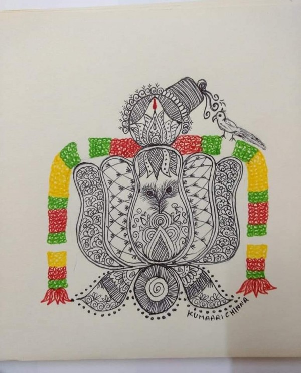 Brilliant Ink Painting Of Om Sri Mahalakshmi Namaha - DesiPainters.com