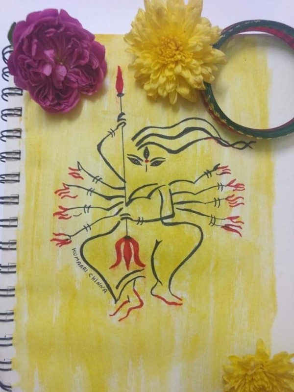 Pencil Sketch Art Of Goddess Shakti - DesiPainters.com