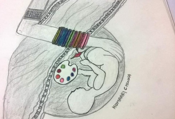 Beautiful Pencil Sketch Of Mother - DesiPainters.com