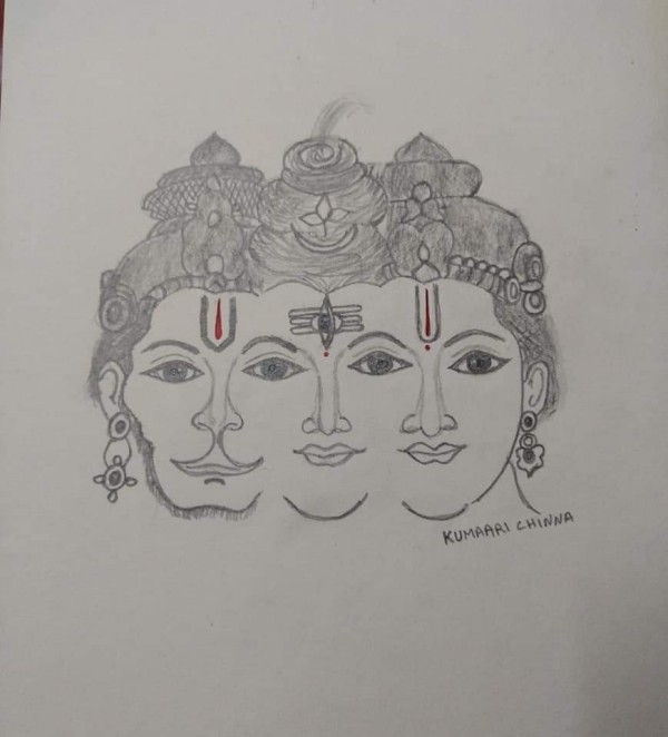 Pencil Sketch Of Lord Shiva Vishnu & Hanuman - DesiPainters.com