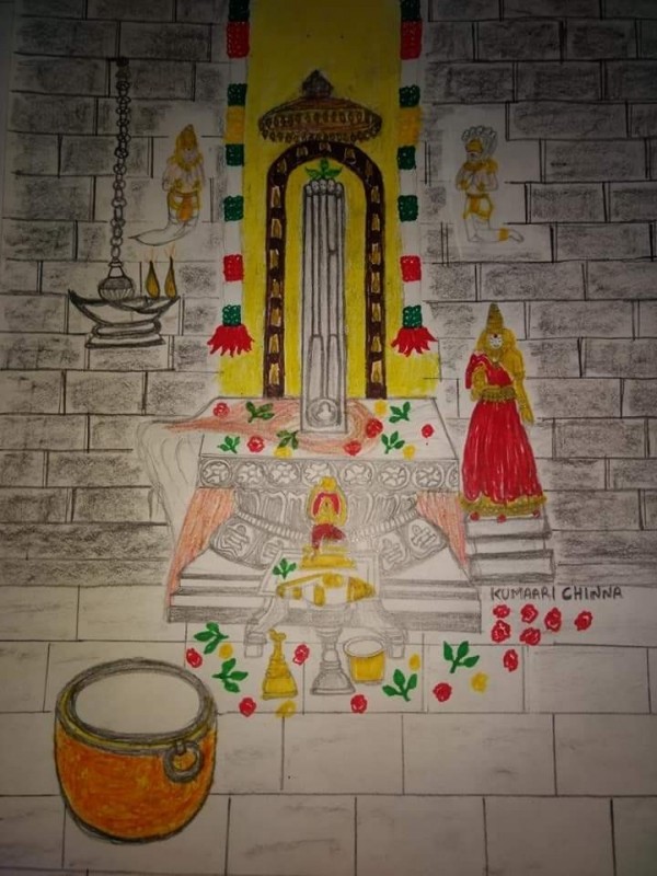 Indian Ink Painting Of Sri Kalahasthi - DesiPainters.com