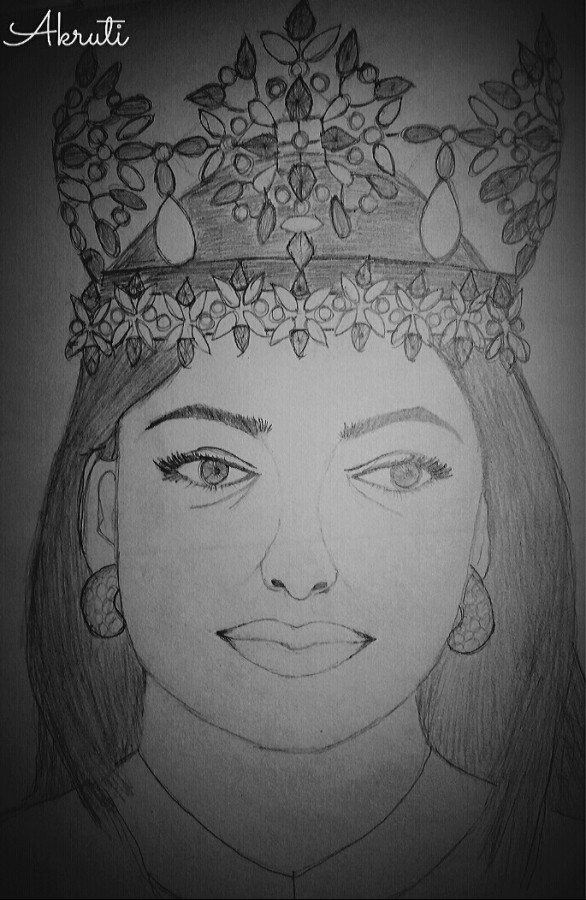 Pencil Sketch Of Former Miss World Aishwariya Rai Bachchan - DesiPainters.com