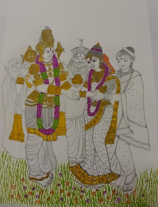 Wonderful Pencil Color Art Of Srinivasa Narayanaya By Tella Kumari - DesiPainters.com