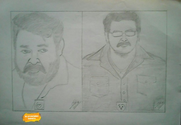 Beautiful Pencil Sketch Of  Malayam Actor Mohan Lal & Mammotty Malayam - DesiPainters.com