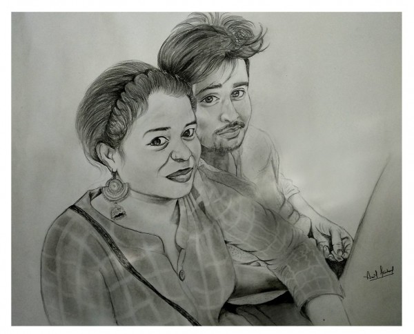 Fantastic Pencil Sketch For Cute Couple By Amit - DesiPainters.com