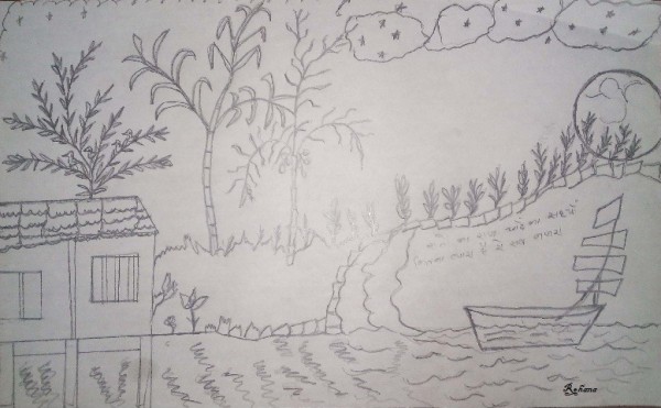 Pencil Sketch Of Scenery By Rehana - DesiPainters.com