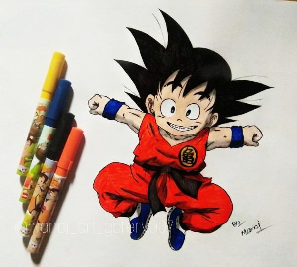 Elegant Pencil Color Art Of Little Goku - DesiPainters.com