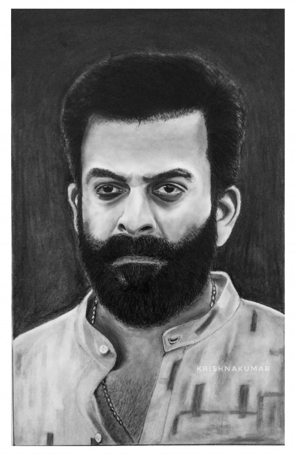 Great Pencil Sketch Of Ayyappanum Koshiyum - DesiPainters.com