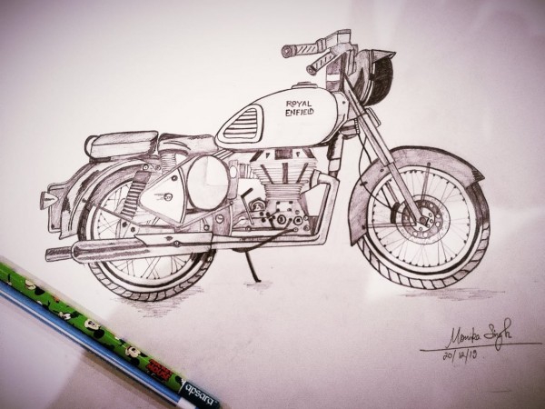 Wonderful Pencil Sketch Of Royal Enfield - DesiPainters.com