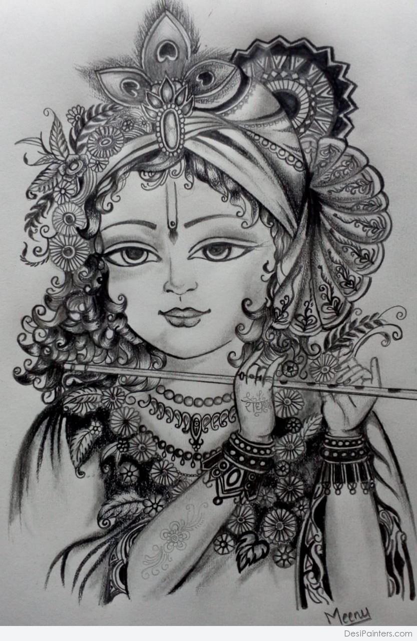 Lord krishna Drawing by Mohit Chaurasiya - Pixels-gemektower.com.vn