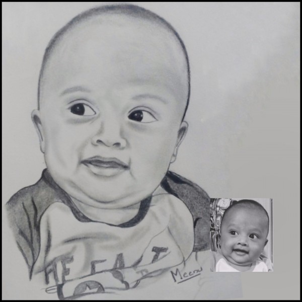 Cute Pencil Sketch Of Baby Boy - DesiPainters.com