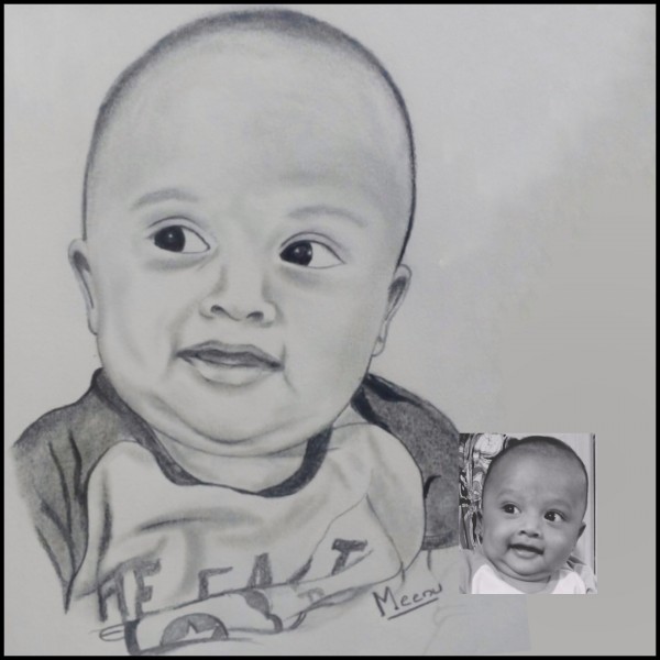 Cute Pencil Sketch Of Baby Boy - DesiPainters.com
