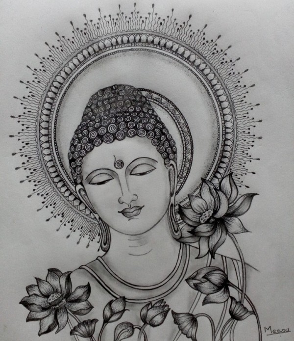 Best Pencil Sketch Of Lord Buddha - DesiPainters.com