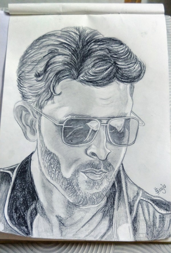 Superb Pencil Sketch Of Hrithik Roshan - DesiPainters.com