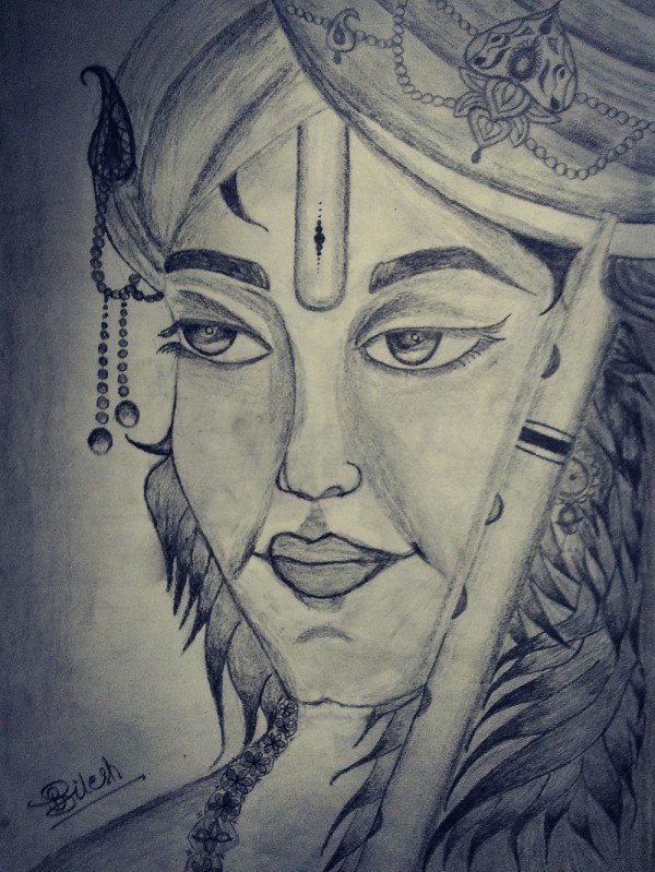 Brilliant Pencil Sketch Art Of Lord Krishna - DesiPainters.com
