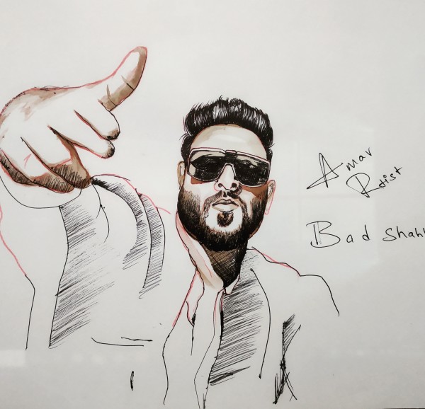 Classic Pencil Sketch Of Badshah - DesiPainters.com