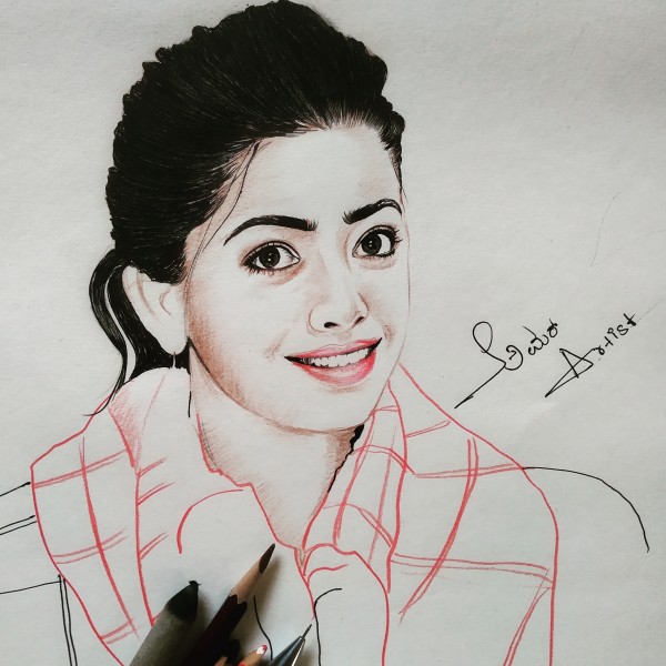 Perfect Pencil Color Art Of Rashmika Mandanna - DesiPainters.com