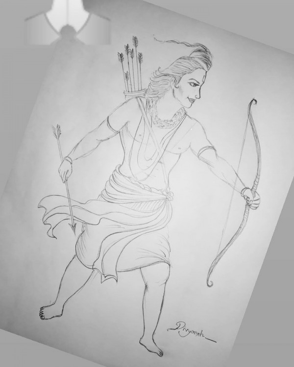 Great Pencil Sketch Of Lord Rama - DesiPainters.com