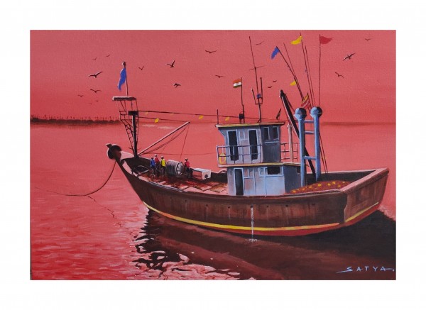 Amazing Acryl Painting Of Boat - DesiPainters.com